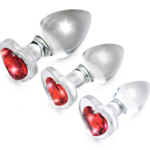 Red Heart Gem Glass Anal Plug Set