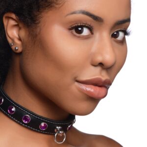 Royal Vixen Leather Choker with Rhinestones - Purple