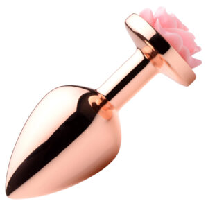 Rose Gold Anal Plug with Pink Flower - Medium