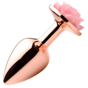 Rose Gold Anal Plug with Pink Flower - Small